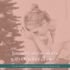 A woman sitting beside a Christmas tree looking stressed about holiday spending, illustrating the need for holiday financial planning to finish the year strong.