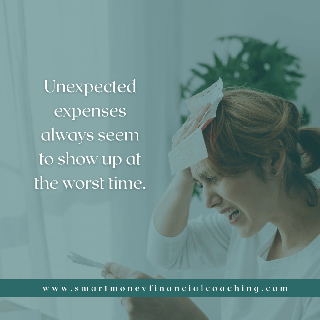 woman holding bills and smiling while learning how to handle unexpected expenses with confidence